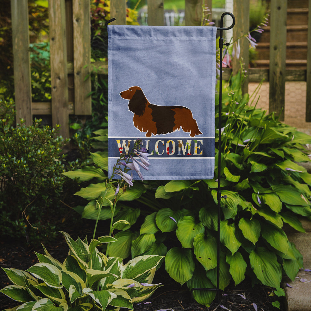 Longhaired Dachshund Welcome Flag Garden Size BB8287GF  the-store.com.