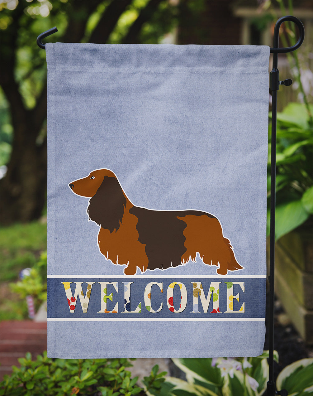 Longhaired Dachshund Welcome Flag Garden Size BB8287GF  the-store.com.