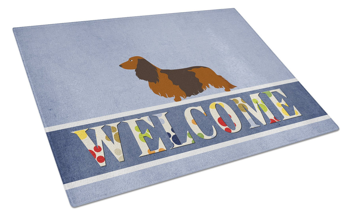 Longhaired Dachshund Welcome Glass Cutting Board Large BB8287LCB by Caroline&#39;s Treasures