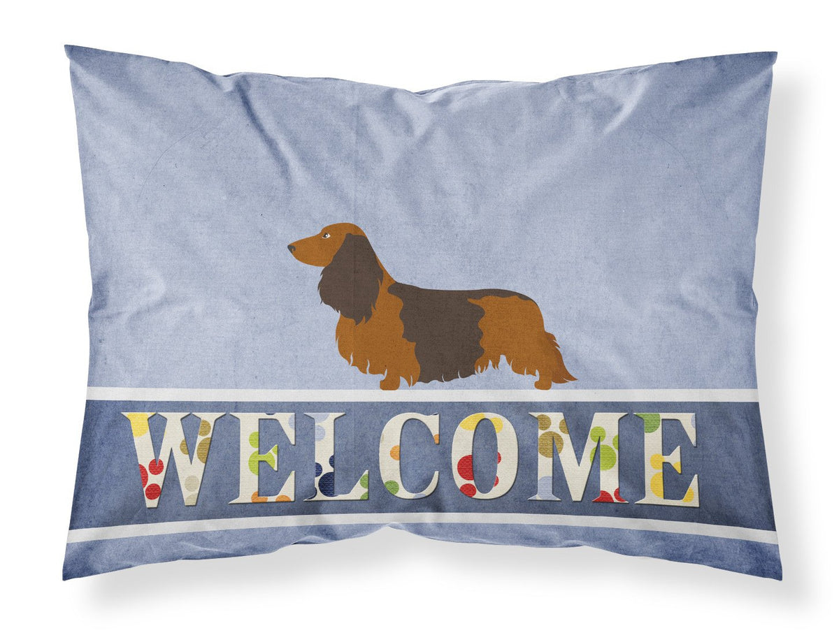 Longhaired Dachshund Welcome Fabric Standard Pillowcase BB8287PILLOWCASE by Caroline&#39;s Treasures