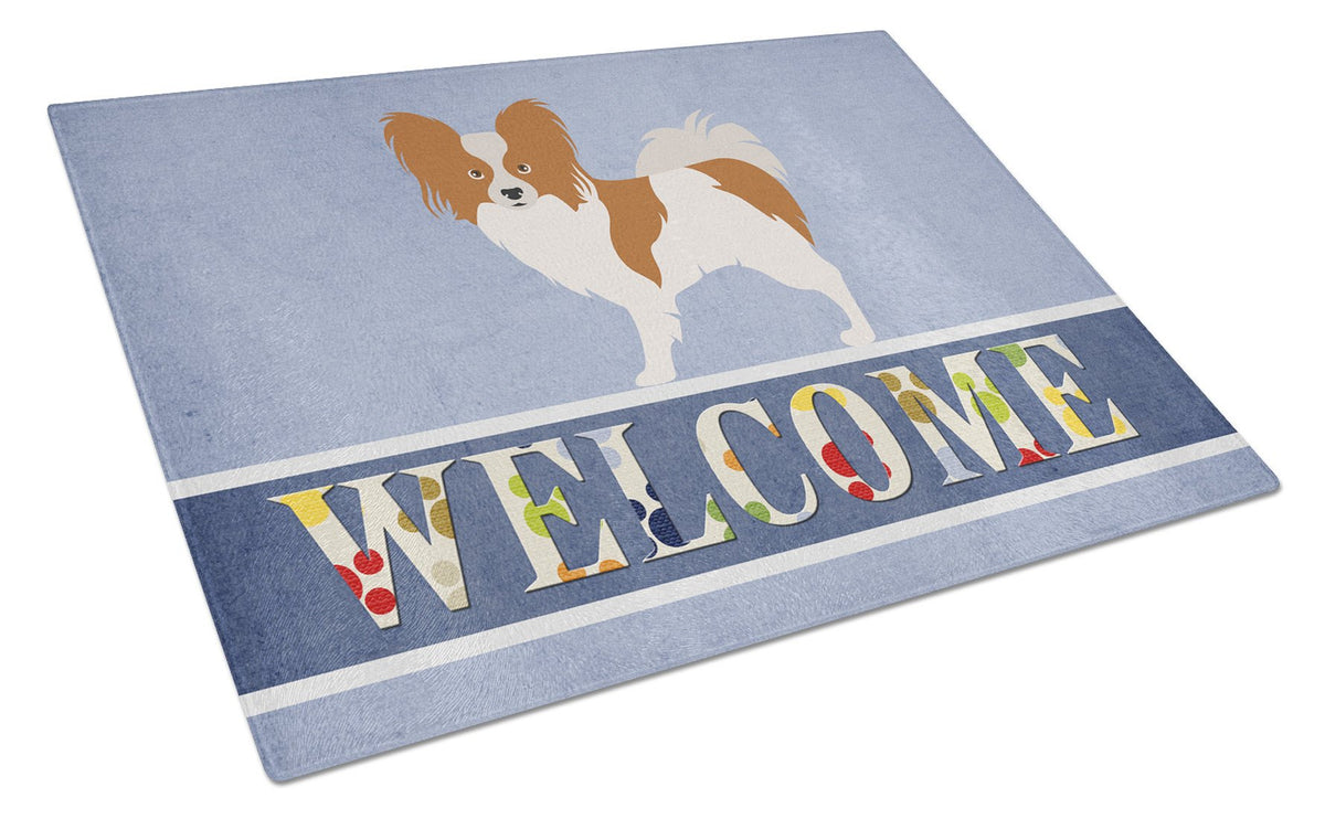 Papillon Welcome Glass Cutting Board Large BB8310LCB by Caroline&#39;s Treasures