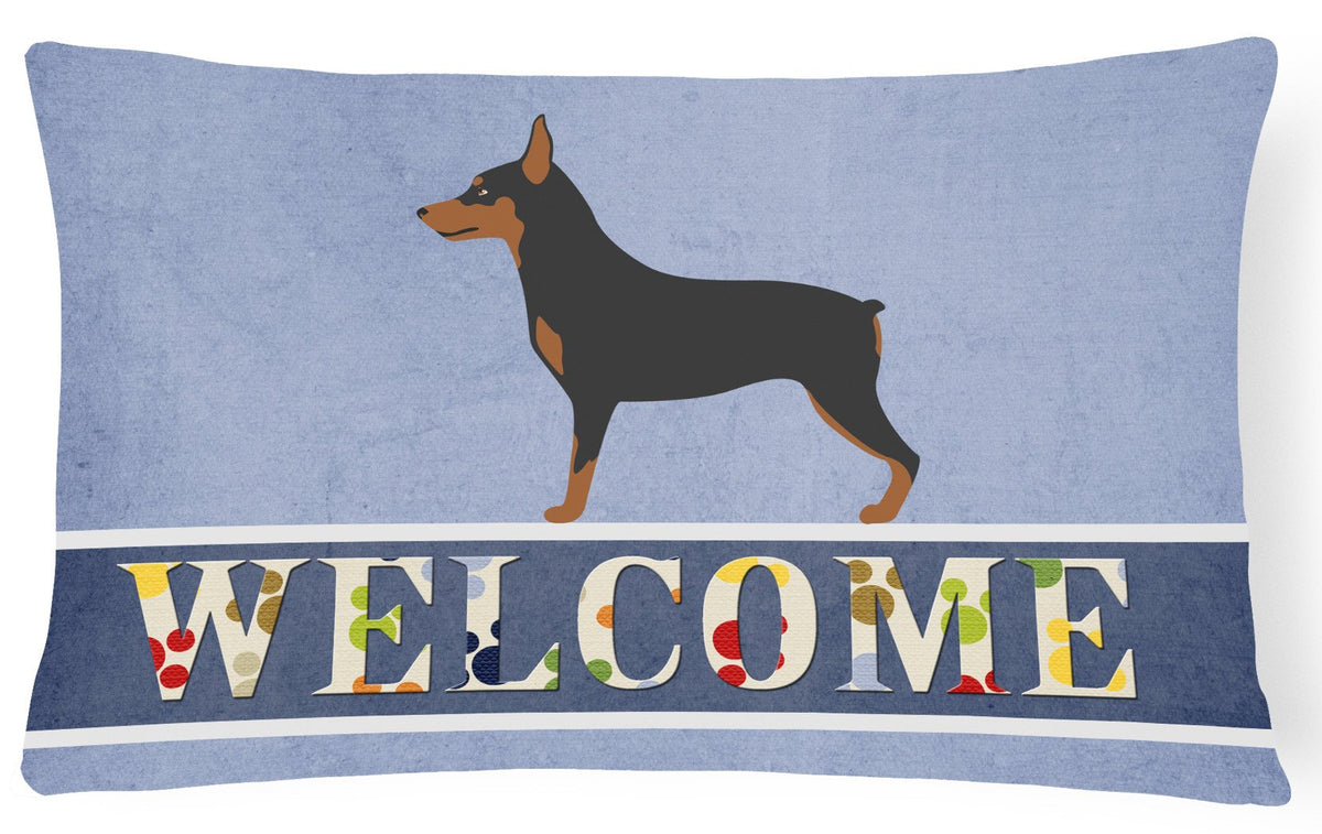 Miniature Pinscher Welcome Canvas Fabric Decorative Pillow BB8323PW1216 by Caroline&#39;s Treasures