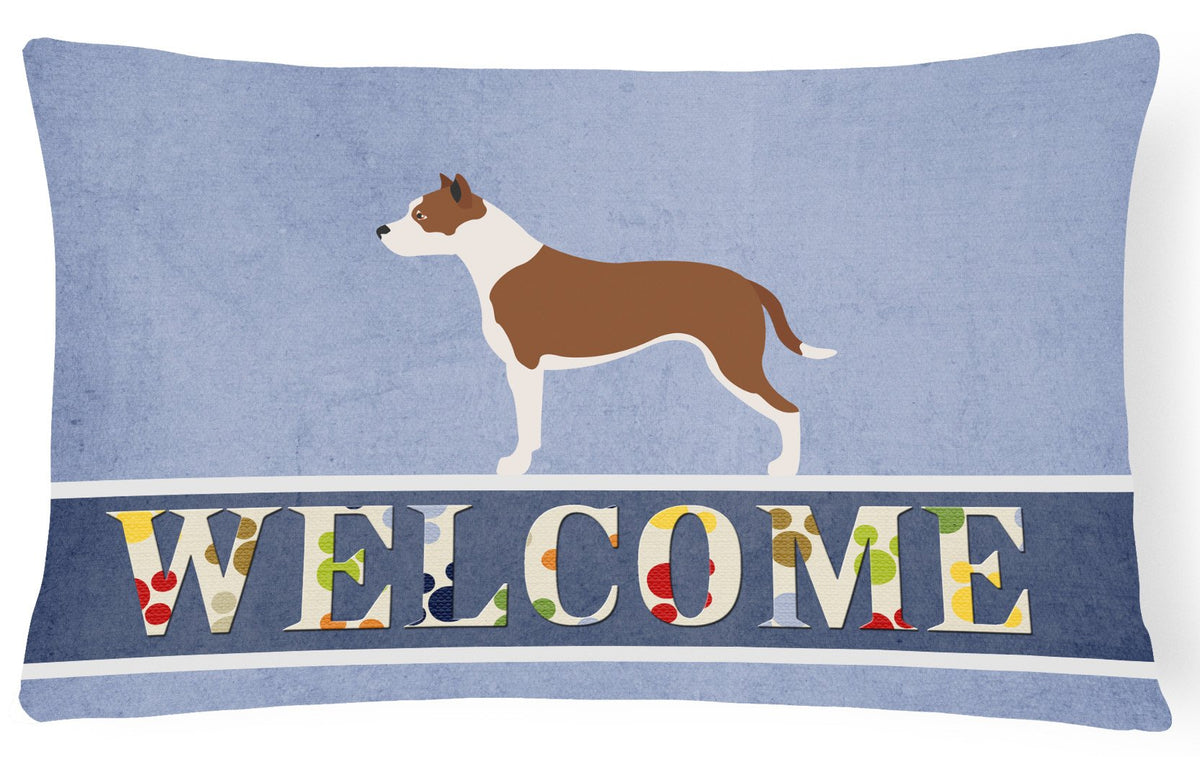 Pit Bull Terrier Welcome Canvas Fabric Decorative Pillow BB8325PW1216 by Caroline&#39;s Treasures