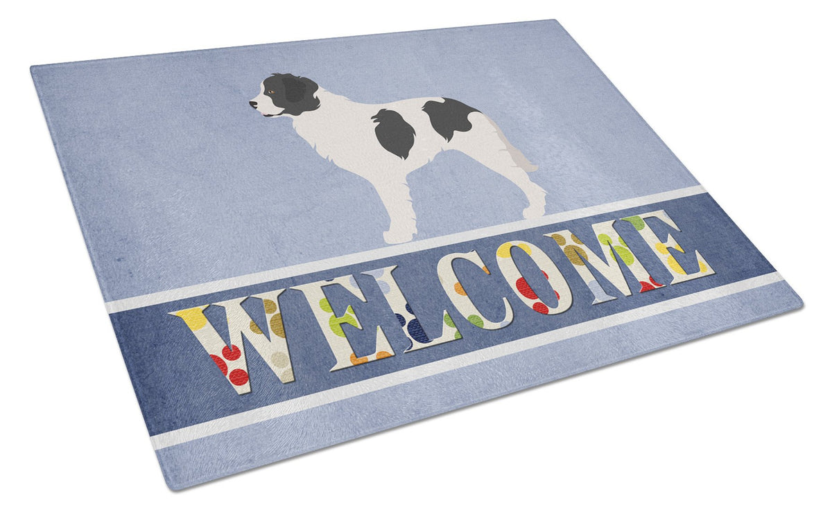 Landseer Welcome Glass Cutting Board Large BB8331LCB by Caroline&#39;s Treasures