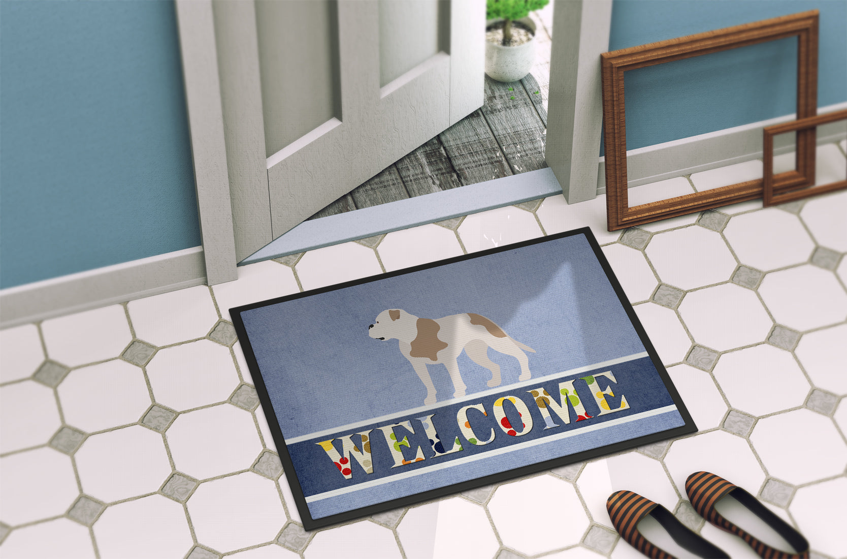 American Bulldog Welcome Indoor or Outdoor Mat 18x27 BB8348MAT - the-store.com