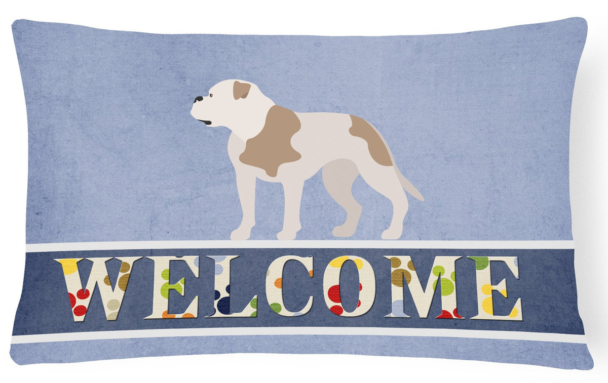 American Bulldog Welcome Canvas Fabric Decorative Pillow BB8348PW1216 by Caroline&#39;s Treasures