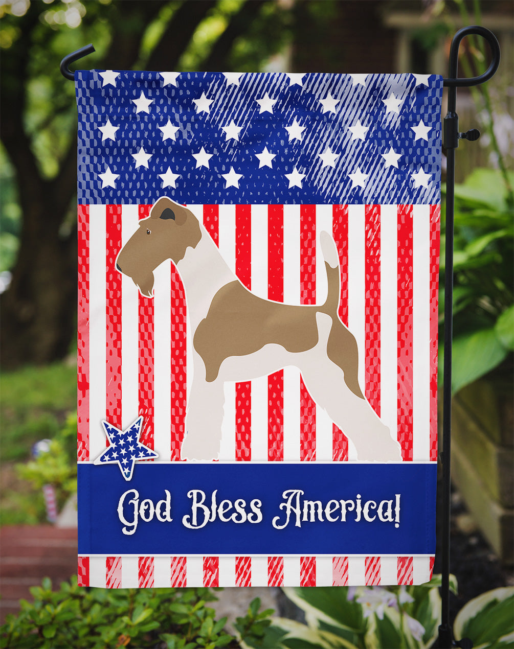Wire Fox Terrier American Flag Garden Size BB8365GF  the-store.com.