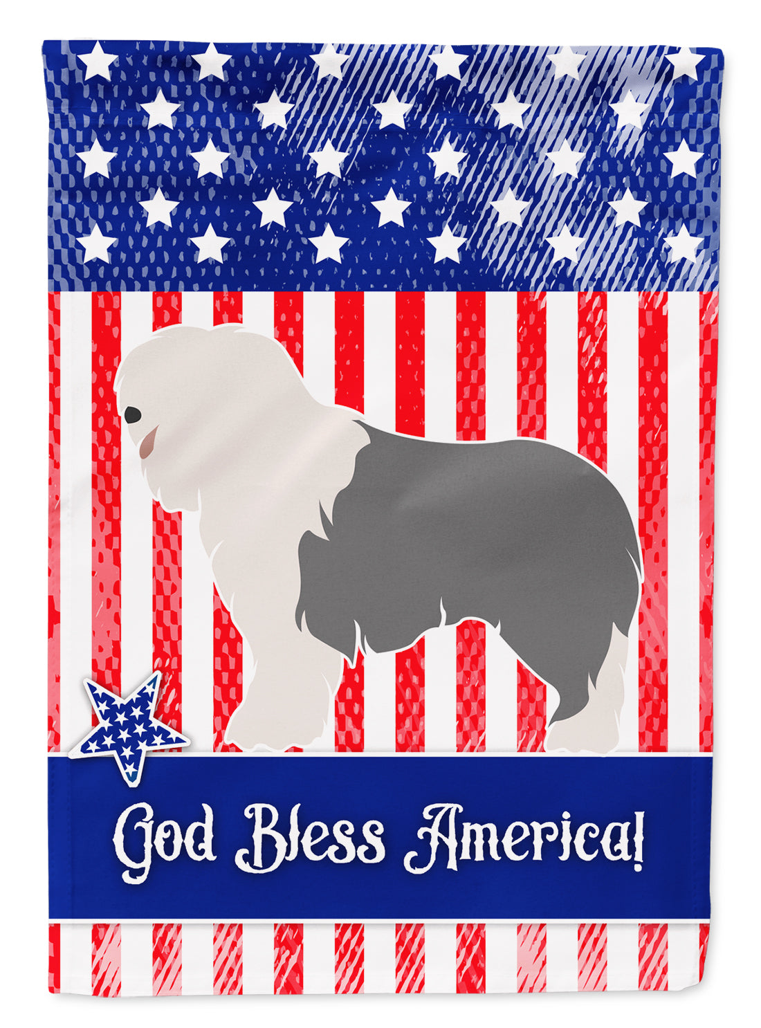 Old English Sheepdog American Flag Canvas House Size BB8385CHF