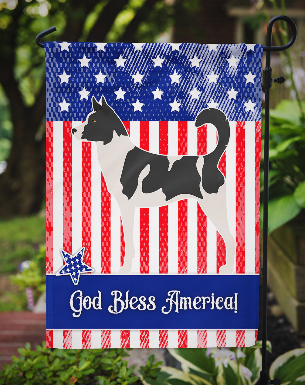 Canaan Dog American Flag Garden Size  the-store.com.