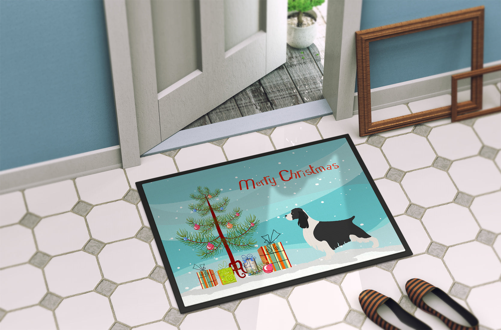 English Springer Spaniel Christmas Indoor or Outdoor Mat 18x27 BB8435MAT - the-store.com