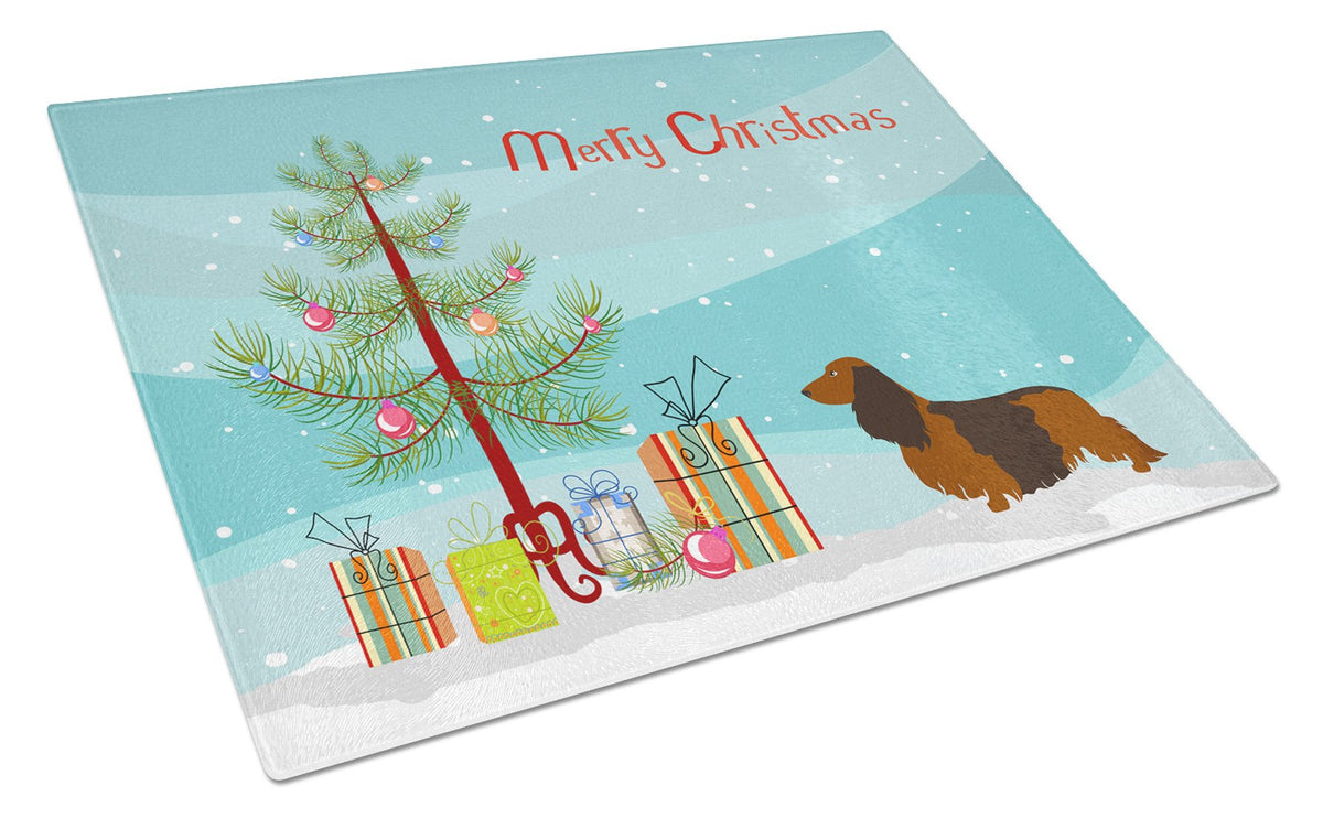 Longhaired Dachshund Christmas Glass Cutting Board Large BB8449LCB by Caroline&#39;s Treasures