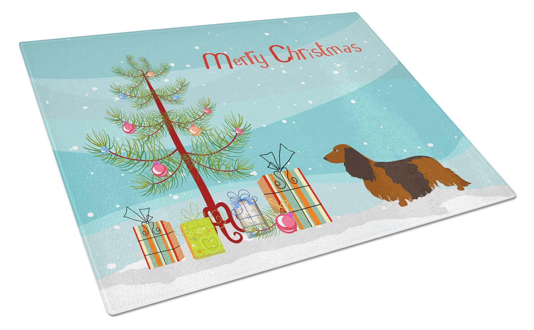 Longhaired Dachshund Christmas Glass Cutting Board Large BB8449LCB by Caroline's Treasures