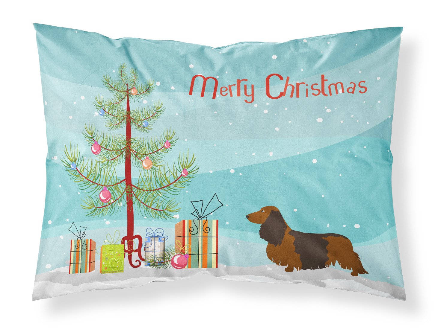 Longhaired Dachshund Christmas Fabric Standard Pillowcase BB8449PILLOWCASE by Caroline's Treasures