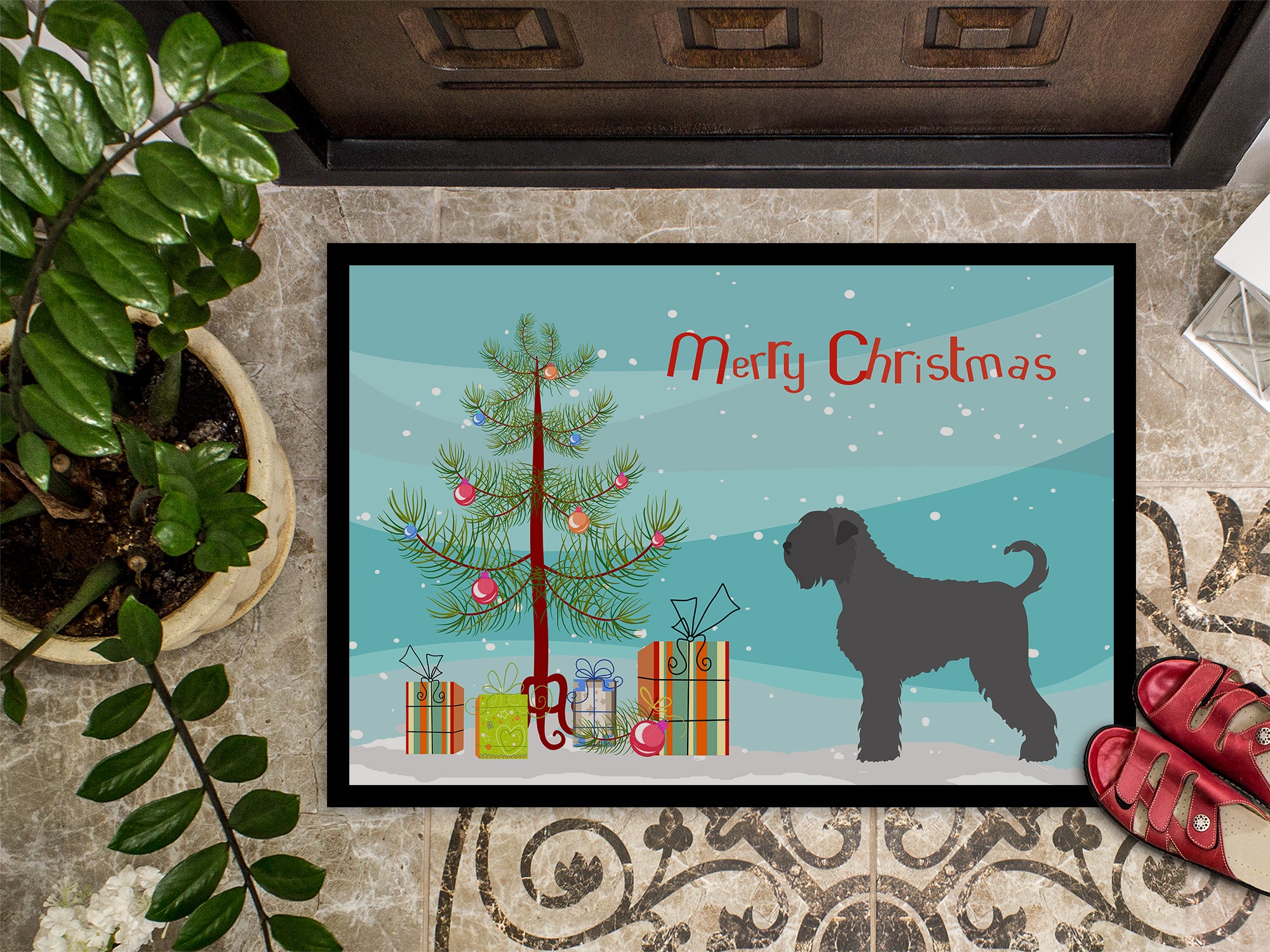 Black Russian Terrier Christmas Indoor or Outdoor Mat 18x27 BB8455MAT - the-store.com