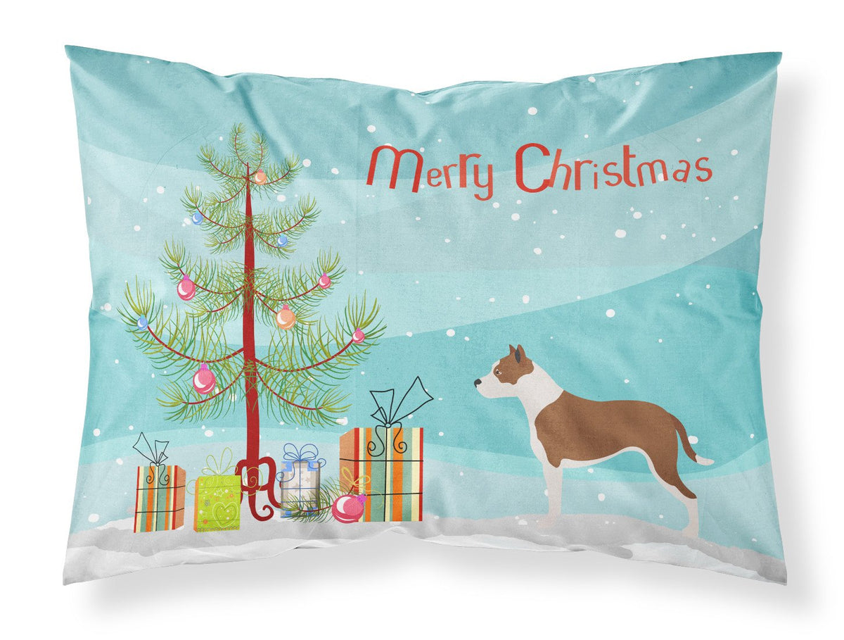 Pit Bull Terrier Christmas Fabric Standard Pillowcase BB8487PILLOWCASE by Caroline&#39;s Treasures
