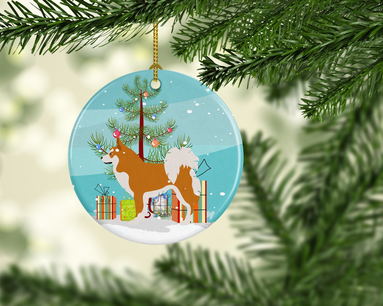 Caroline's Treasures Icelandic Sheepdog Christmas Ornament - Round Ceramic Ornament – Artist-Designed Keepsake Decoration BB8502CO1