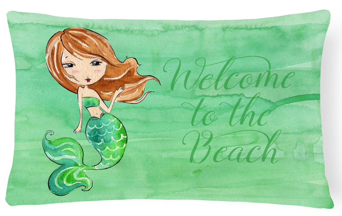 Mermaid Welcome Green Canvas Fabric Decorative Pillow BB8515PW1216 by Caroline&#39;s Treasures