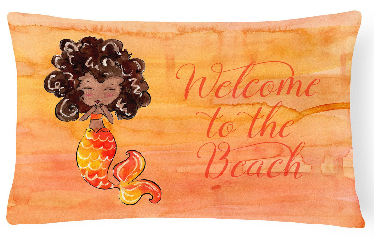 Mermaid Welcome Orange Canvas Fabric Decorative Pillow BB8517PW1216 by Caroline&#39;s Treasures