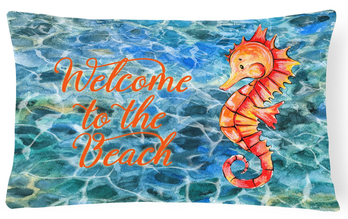 Seahorse Welcome Canvas Fabric Decorative Pillow BB8519PW1216 by Caroline&#39;s Treasures