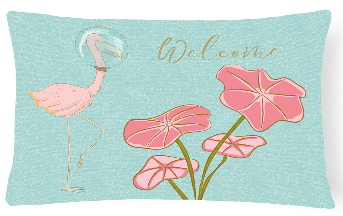 Flamingo Welcome Canvas Fabric Decorative Pillow BB8532PW1216 by Caroline&#39;s Treasures