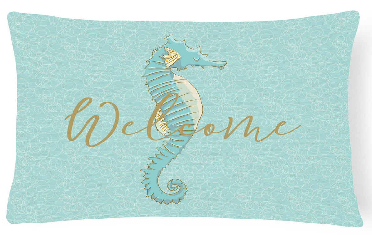Seahorse Welcome Canvas Fabric Decorative Pillow BB8547PW1216 by Caroline&#39;s Treasures