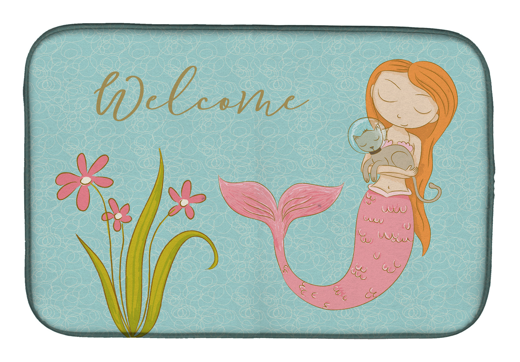 Mermaid with Cat Welcome Dish Drying Mat BB8548DDM  the-store.com.
