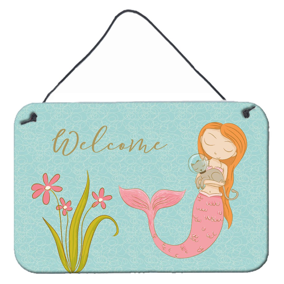 Mermaid with Cat Welcome Wall or Door Hanging Prints BB8548DS812 by Caroline&#39;s Treasures