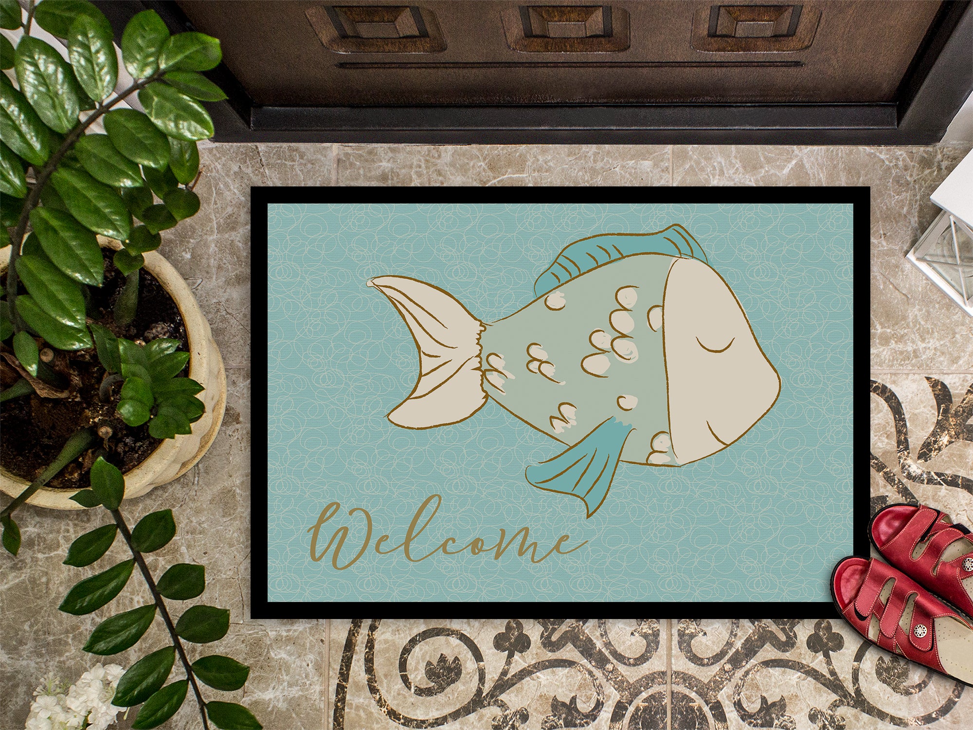 Blue Fish Welcome Indoor or Outdoor Mat 18x27 BB8549MAT - the-store.com