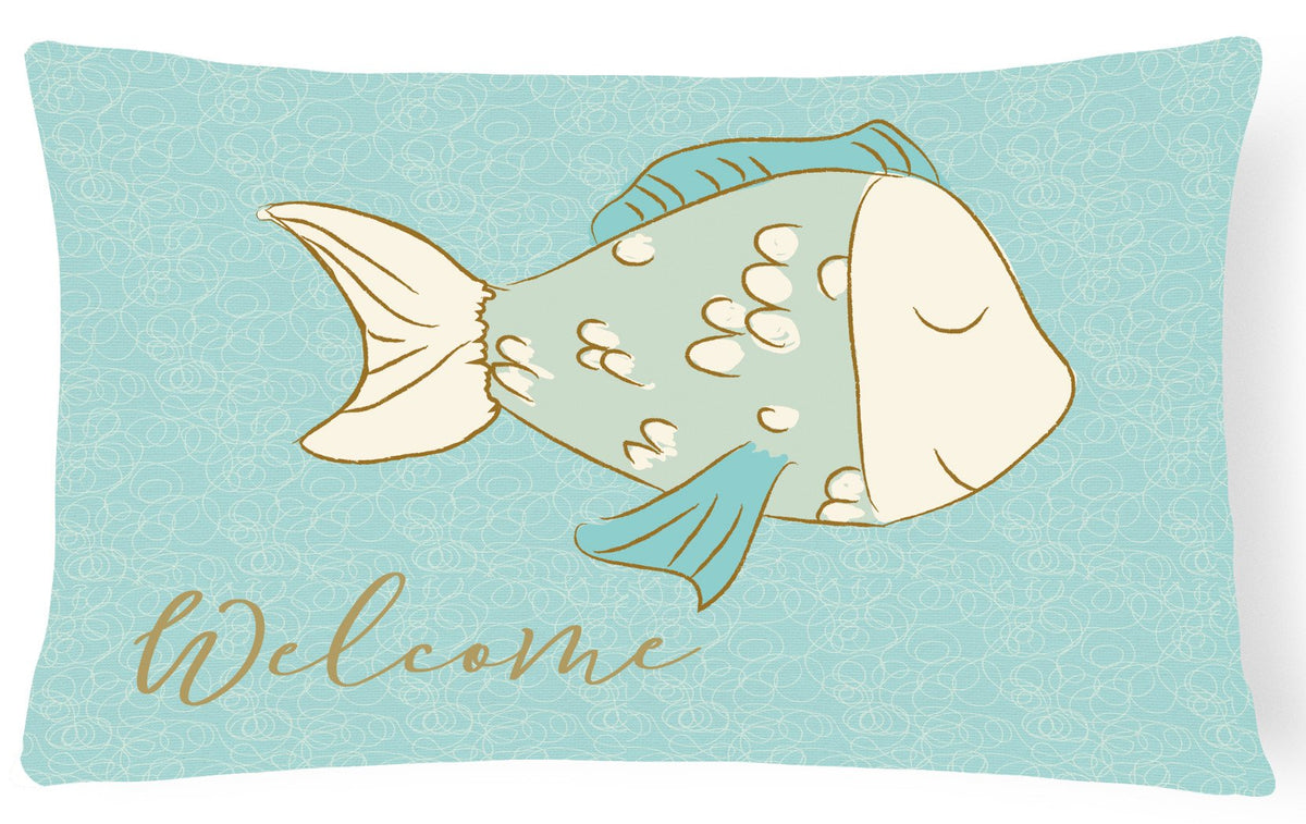 Blue Fish Welcome Canvas Fabric Decorative Pillow BB8549PW1216 by Caroline&#39;s Treasures