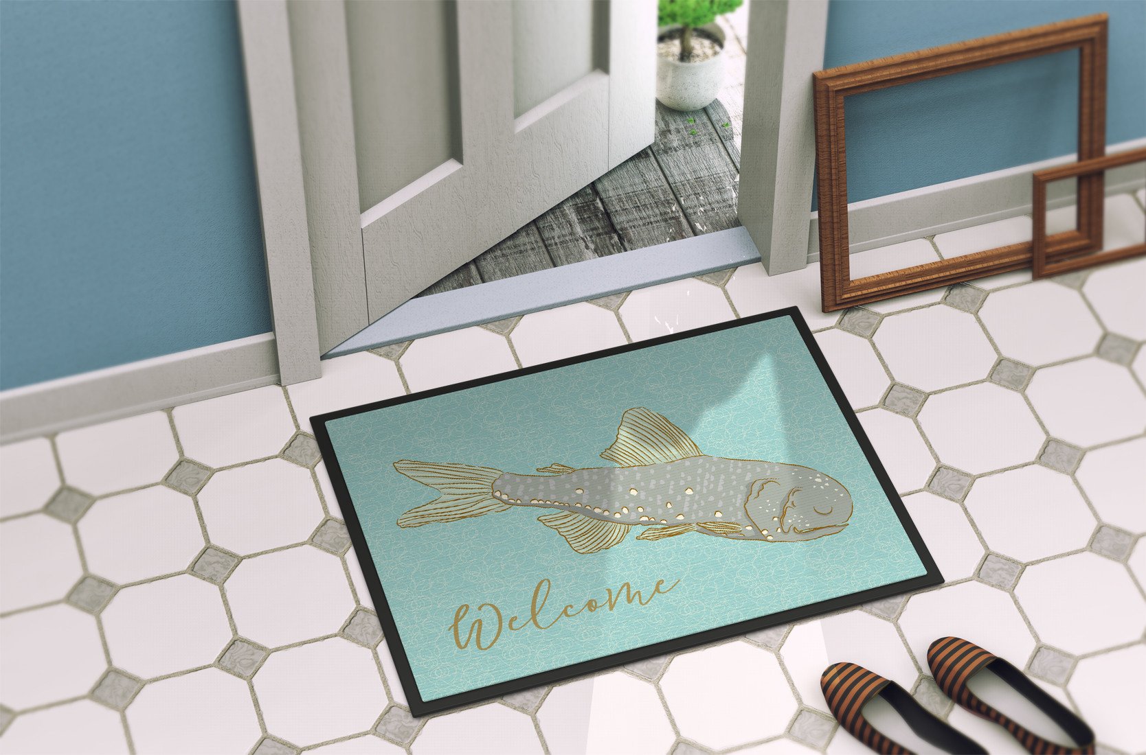 Fish Welcome Indoor or Outdoor Mat 24x36 BB8550JMAT by Caroline's Treasures