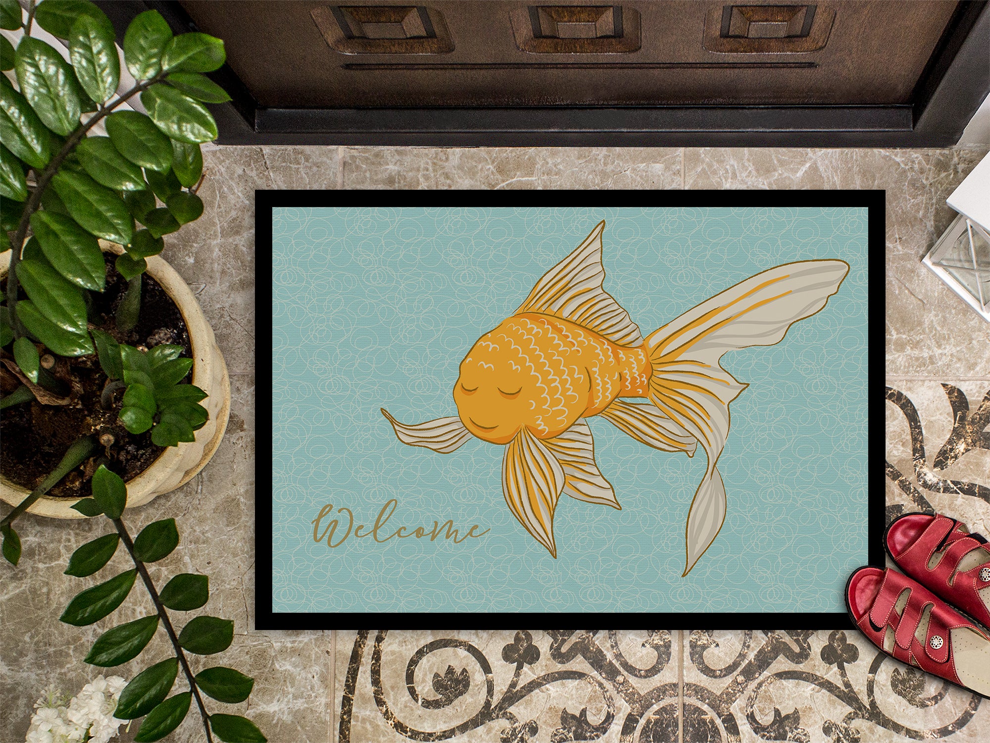 Gold Fish Welcome Indoor or Outdoor Mat 18x27 BB8551MAT - the-store.com