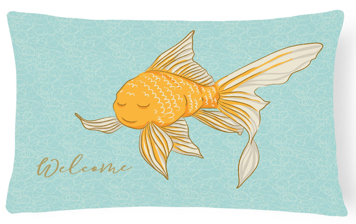 Gold Fish Welcome Canvas Fabric Decorative Pillow BB8551PW1216 by Caroline&#39;s Treasures