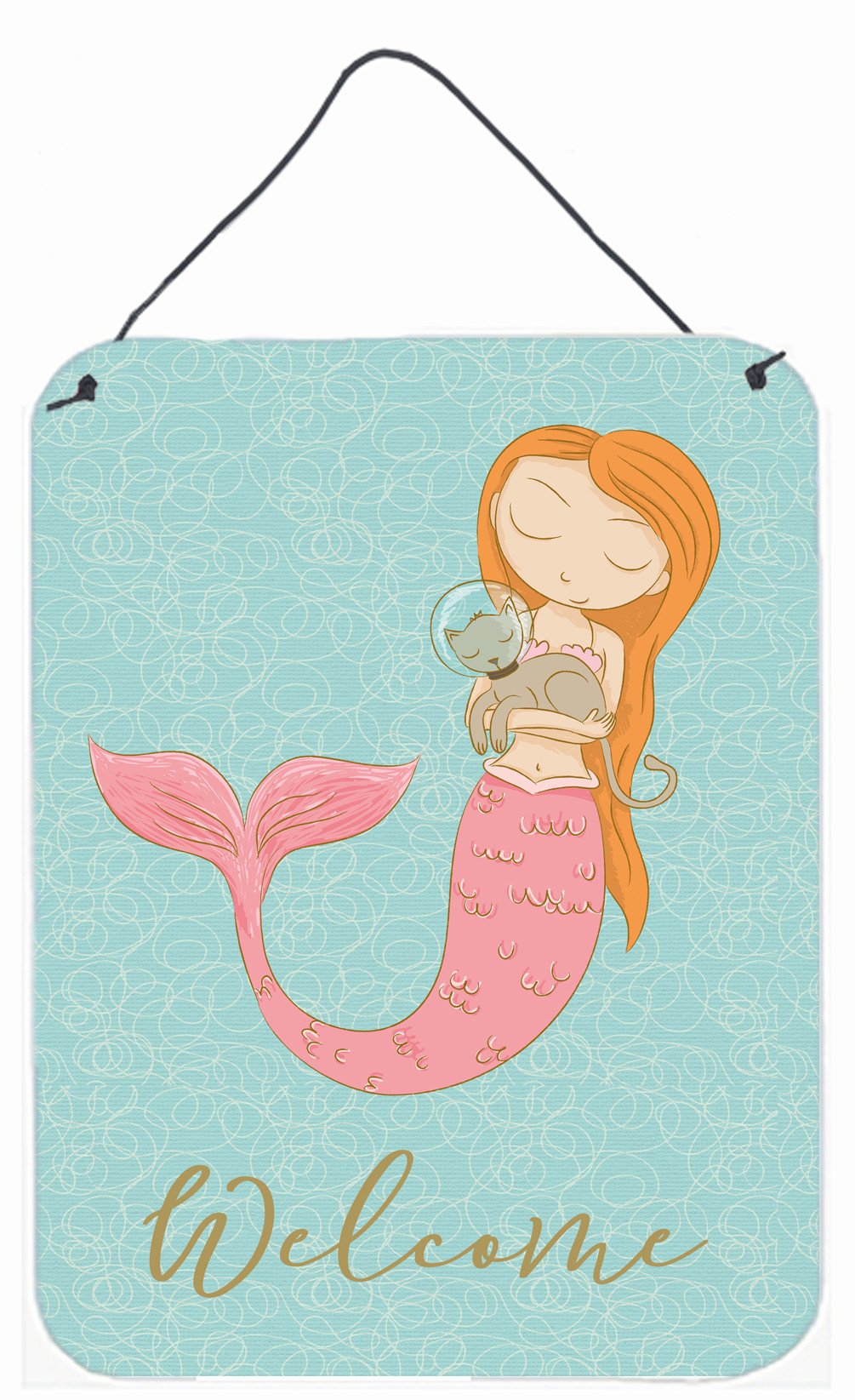 Mermaid with Cat Welcome Wall or Door Hanging Prints BB8577DS1216 by Caroline&#39;s Treasures