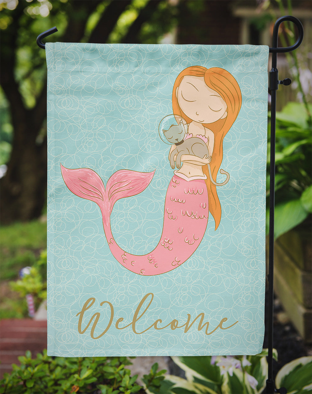 Mermaid with Cat Welcome Flag Garden Size BB8577GF  the-store.com.