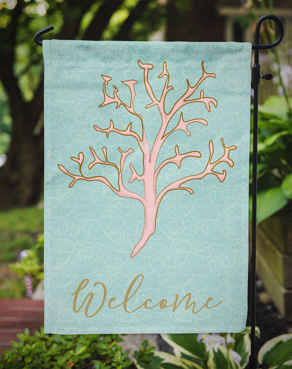 Coral Welcome Flag Garden Size BB8583GF  the-store.com.