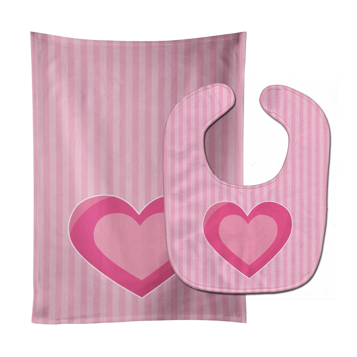 Hearts on Pink Stripes Baby Bib &amp; Burp Cloth BB8587STBU by Caroline&#39;s Treasures