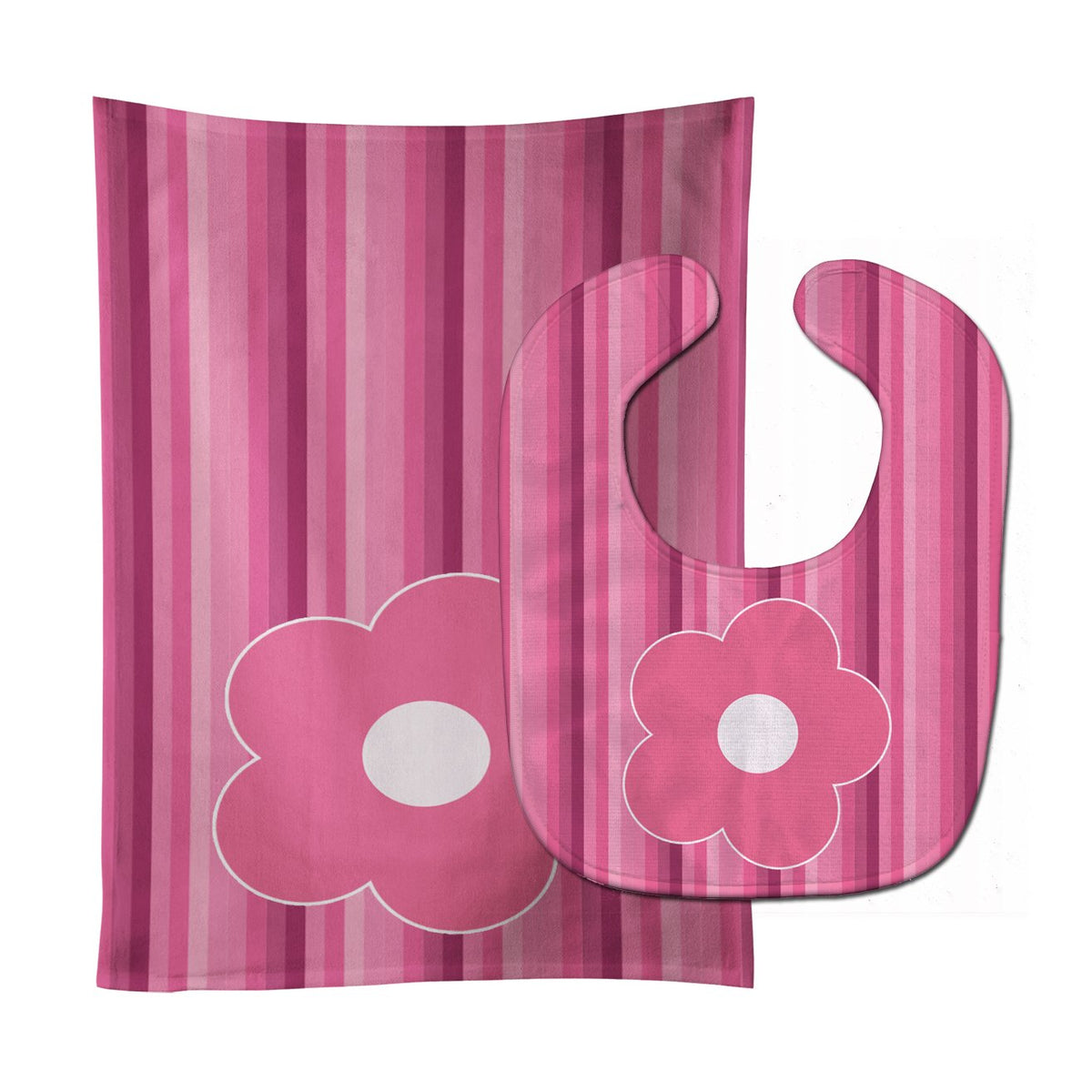 Pink Flower on Stripes Baby Bib &amp; Burp Cloth BB8595STBU by Caroline&#39;s Treasures