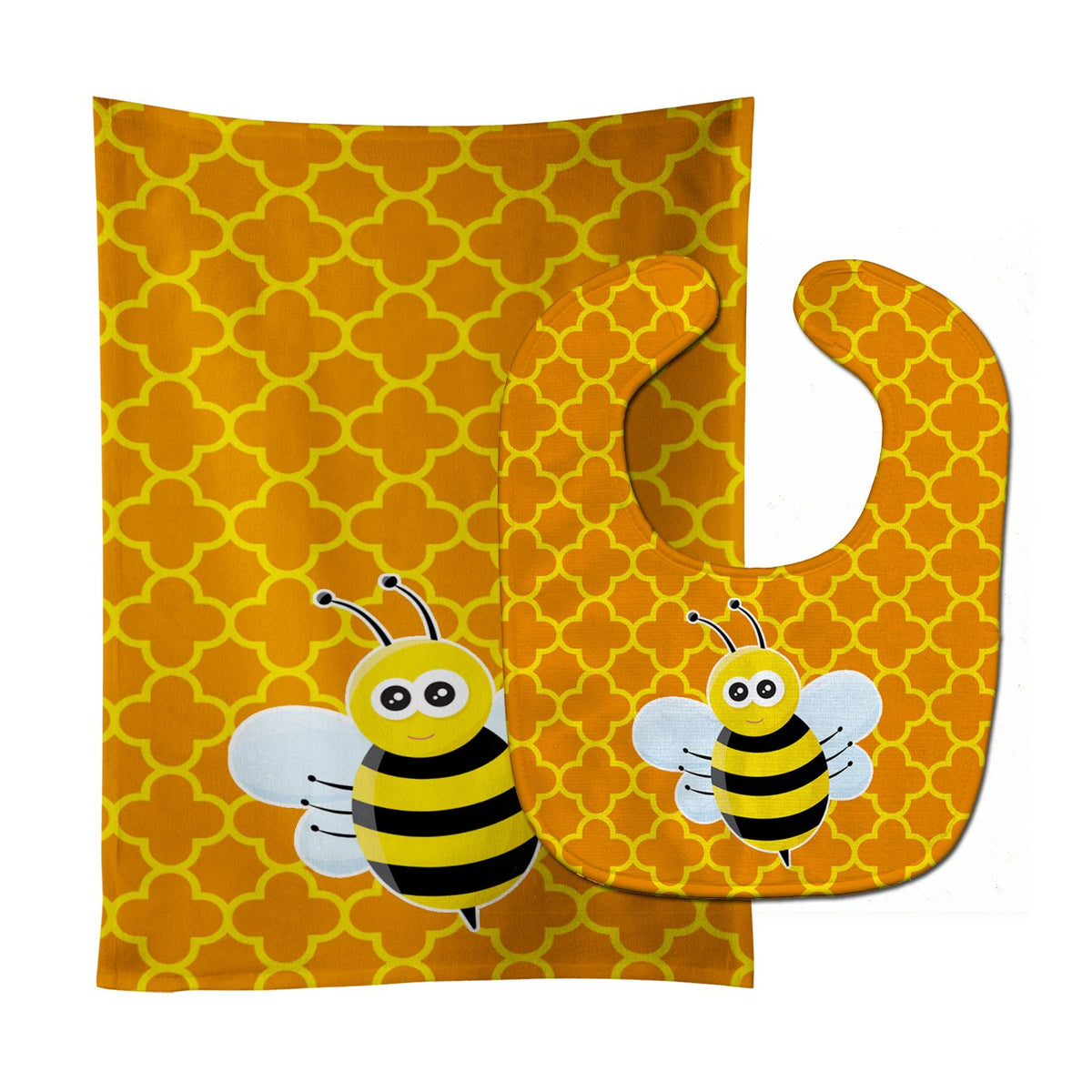 Bee on Quatrafoil Baby Bib &amp; Burp Cloth BB8596STBU by Caroline&#39;s Treasures