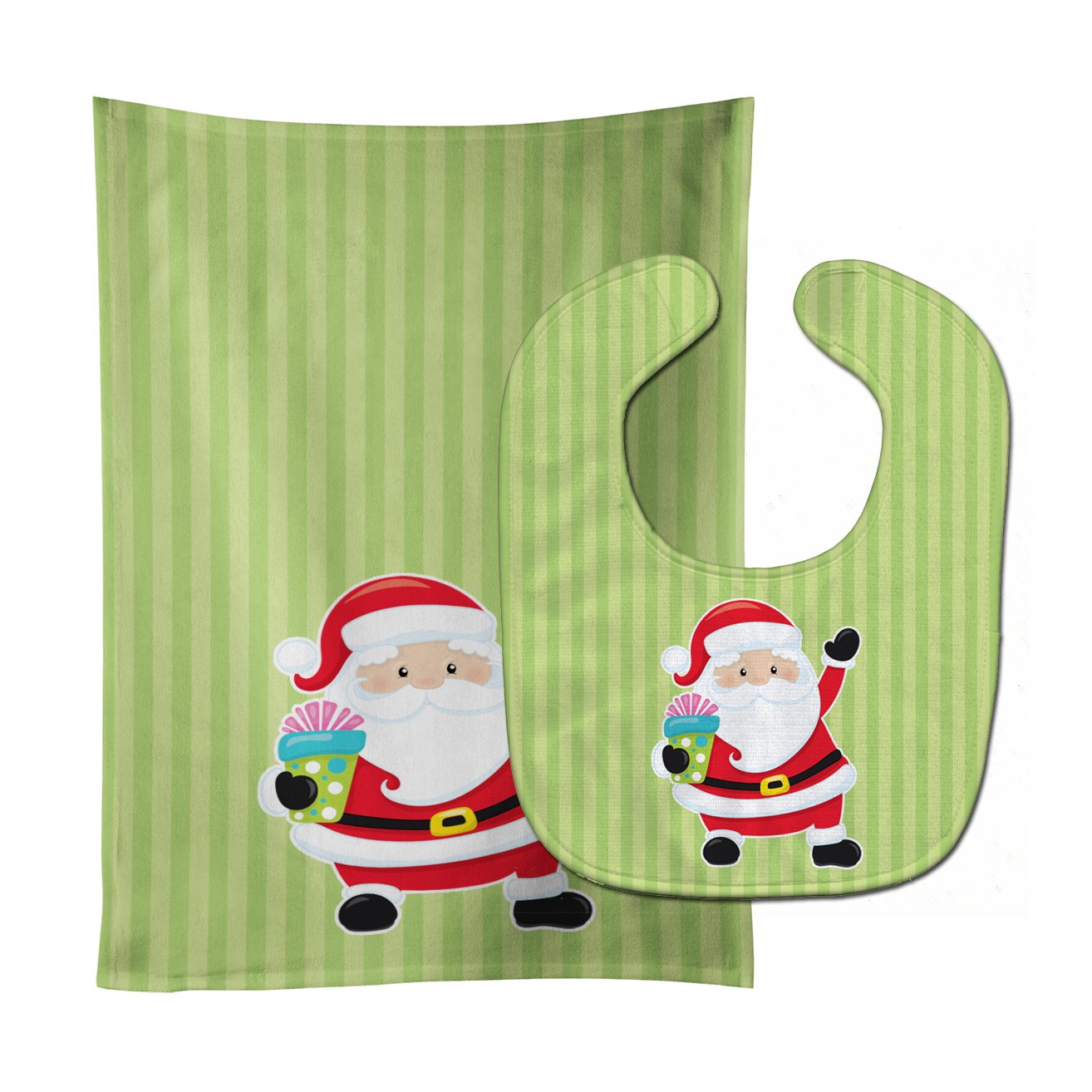 Christmas Santa Claus and Stripes Baby Bib & Burp Cloth BB8681STBU by Caroline's Treasures