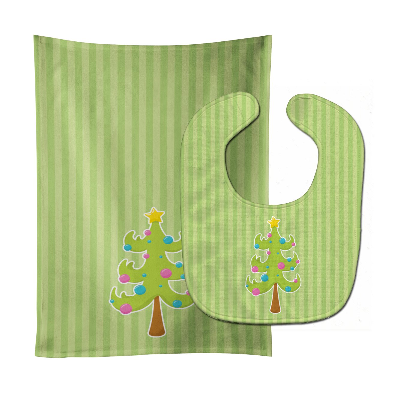 Holiday Christmas Tree and Stripes Baby Bib & Burp Cloth BB8682STBU by Caroline's Treasures