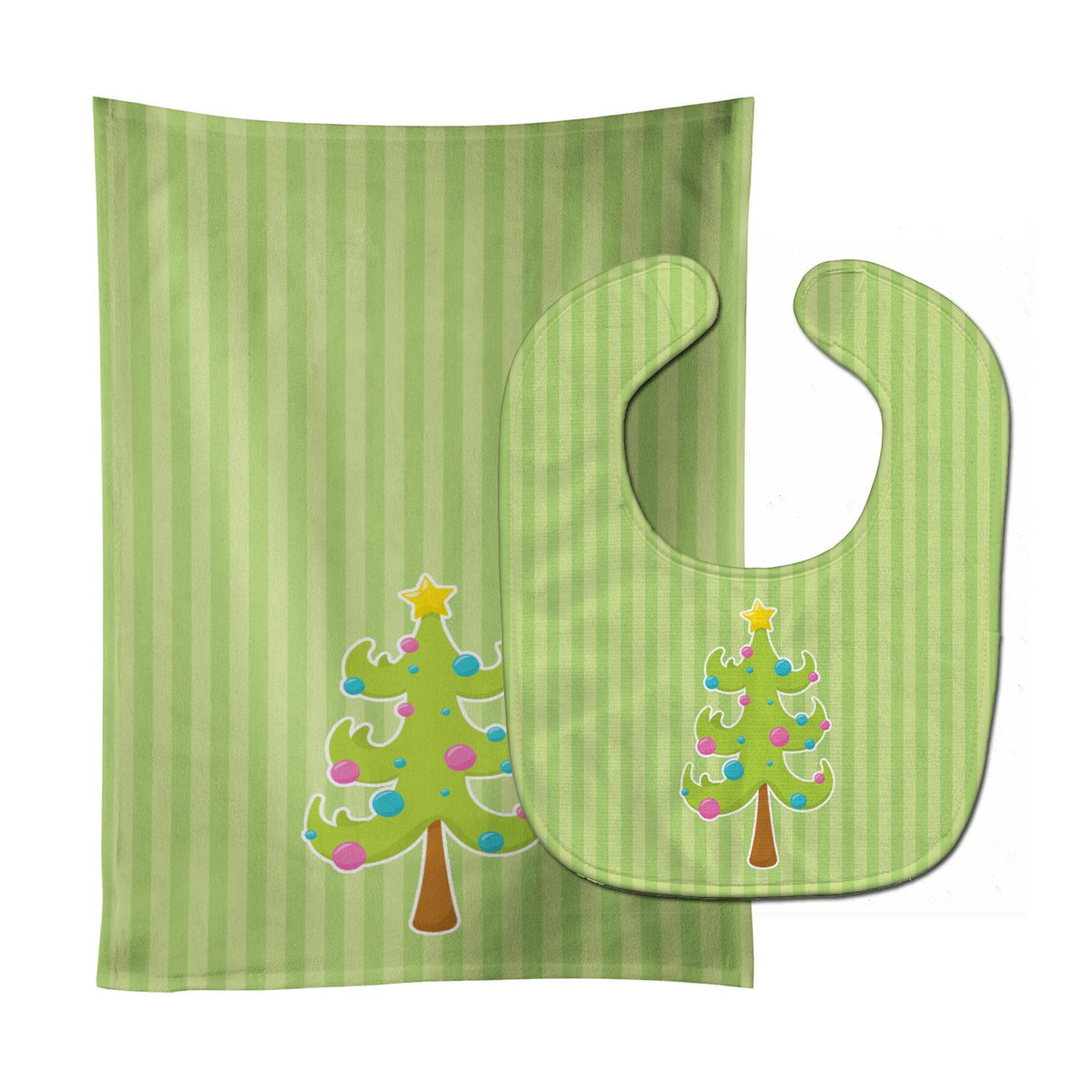 Holiday Christmas Tree and Stripes Baby Bib &amp; Burp Cloth BB8682STBU by Caroline&#39;s Treasures