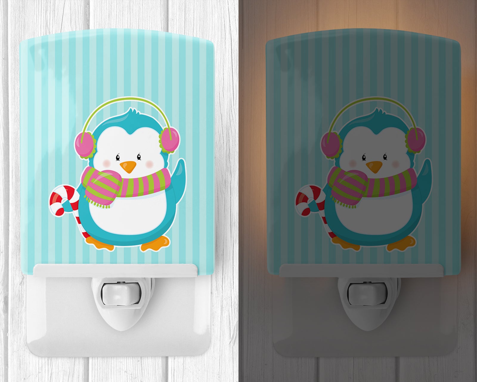 Caroline's Treasures Christmas Penguin and Stripes Ceramic Night Light BB8684CNL