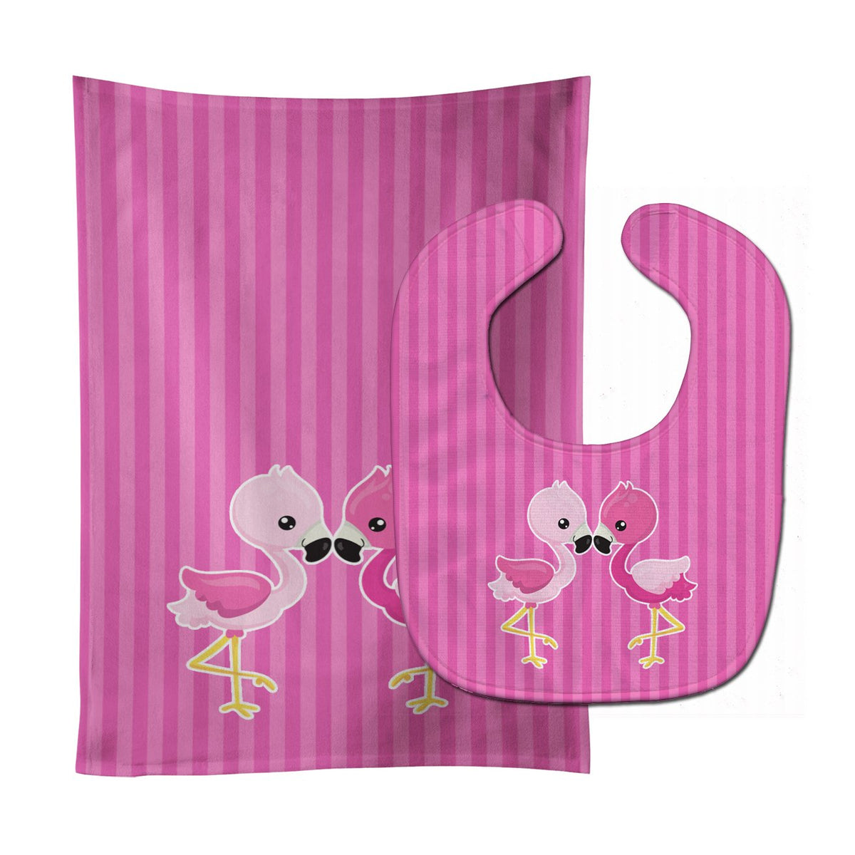 Flamingo Pair Baby Bib &amp; Burp Cloth BB8767STBU by Caroline&#39;s Treasures