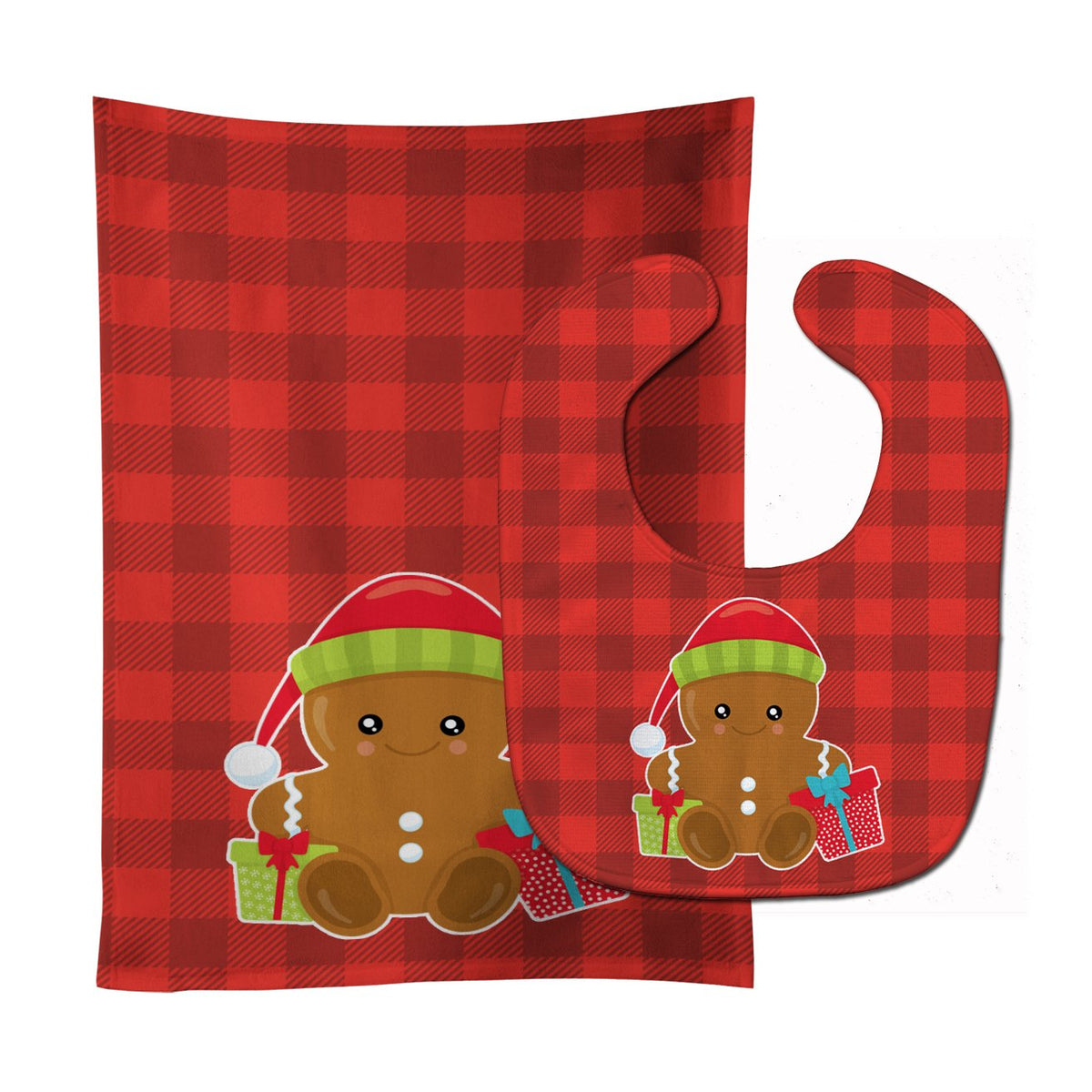 Christmas Gingerbread Presents Baby Bib &amp; Burp Cloth BB8778STBU by Caroline&#39;s Treasures