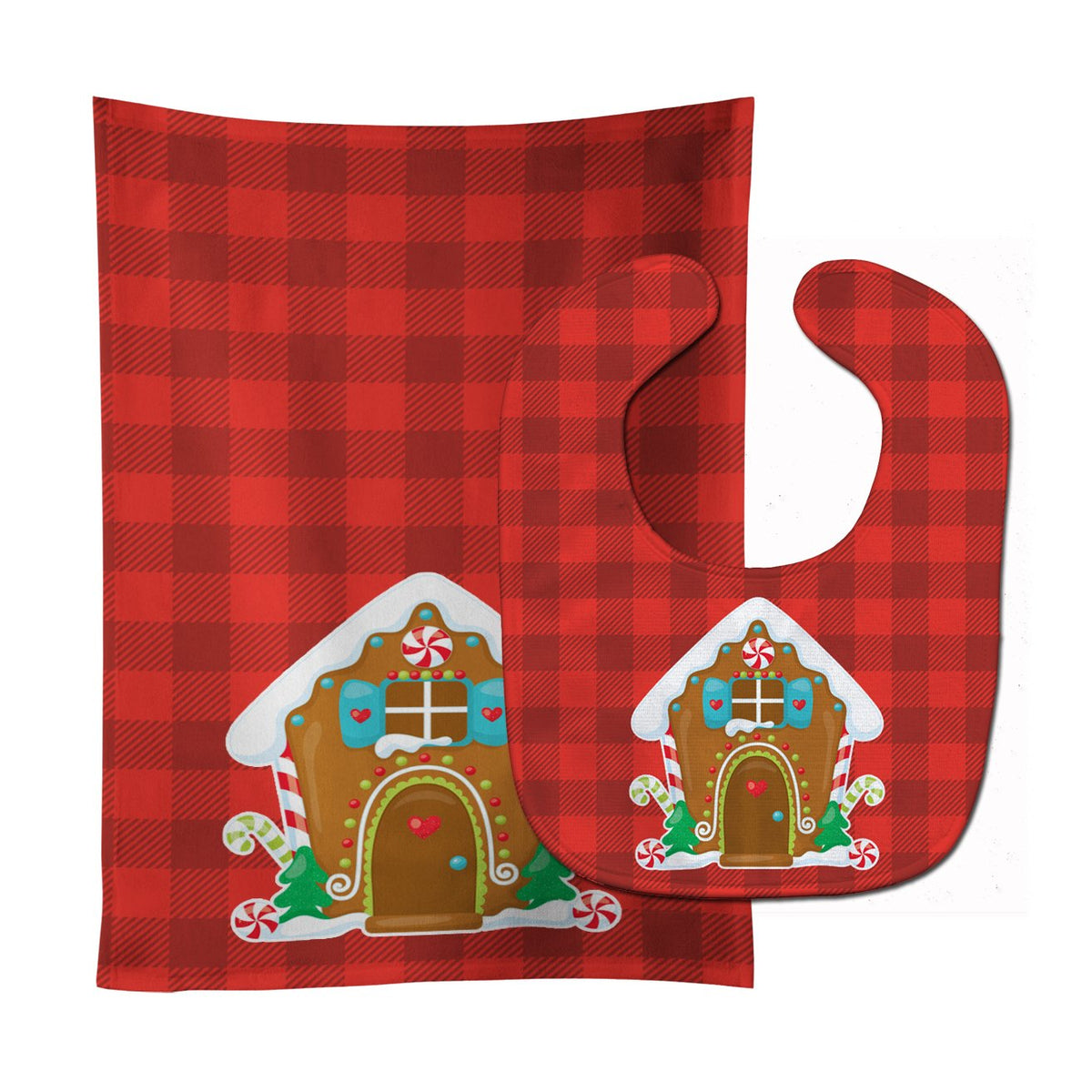 Christmas Gingerbread House Baby Bib &amp; Burp Cloth BB8779STBU by Caroline&#39;s Treasures