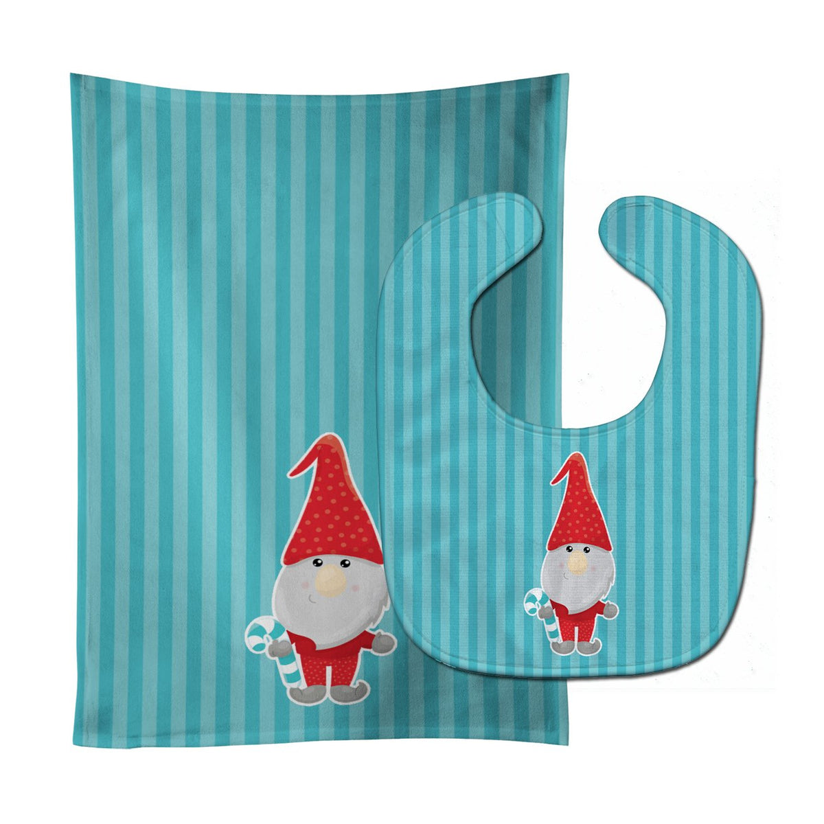 Christmas Gnome Candy Cane Baby Bib &amp; Burp Cloth BB8783STBU by Caroline&#39;s Treasures