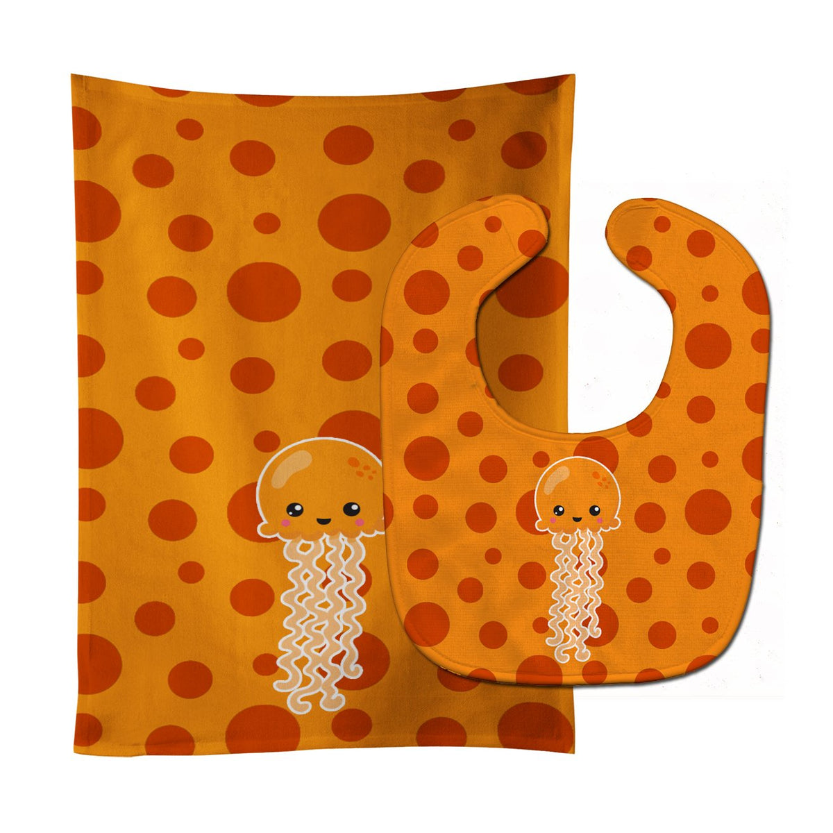 Ocean Jellyfish Orange Baby Bib &amp; Burp Cloth BB8797STBU by Caroline&#39;s Treasures
