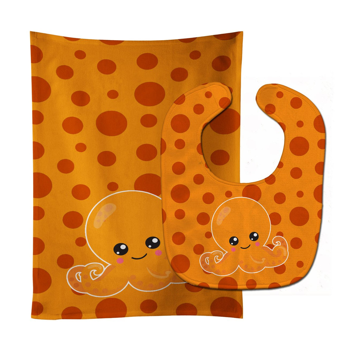 Cutie Ocean Octopus Orange Baby Bib &amp; Burp Cloth BB8799STBU by Caroline&#39;s Treasures