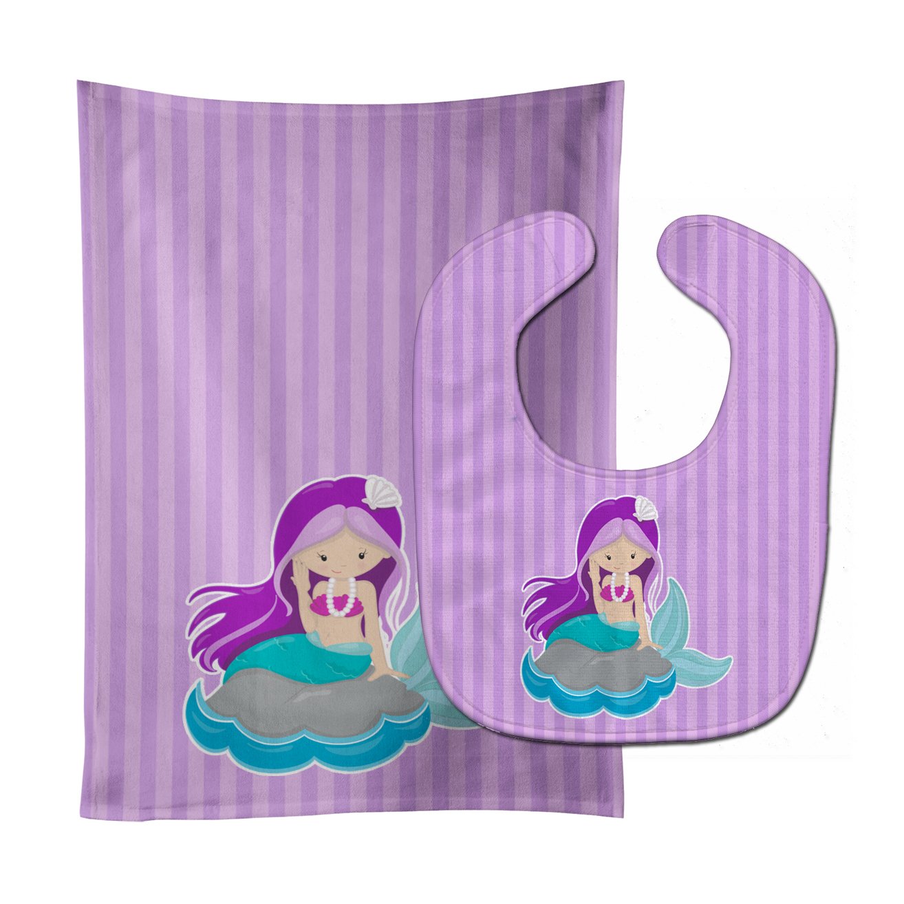 Beach Mermaid Purple Hair #3 Baby Bib & Burp Cloth BB8831STBU by Caroline's Treasures