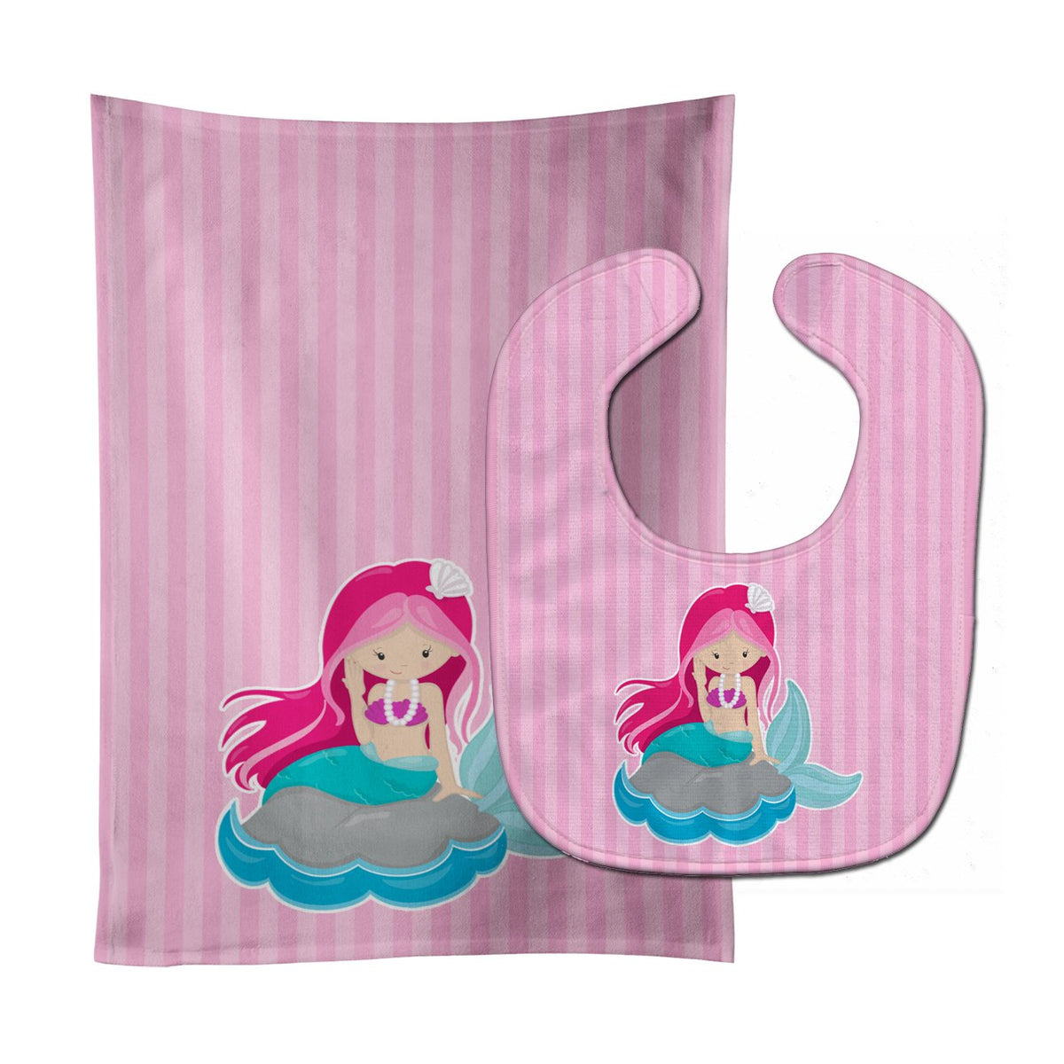 Beach Mermaid Pink Hair #3 Baby Bib &amp; Burp Cloth BB8832STBU by Caroline&#39;s Treasures